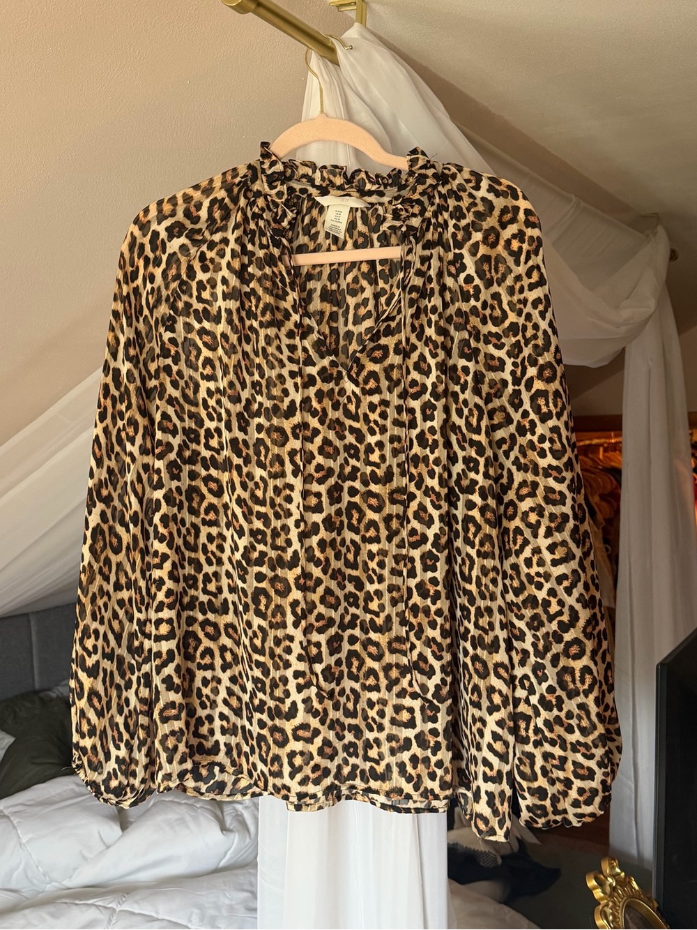 Leopard Print Long-Sleeve Blouse